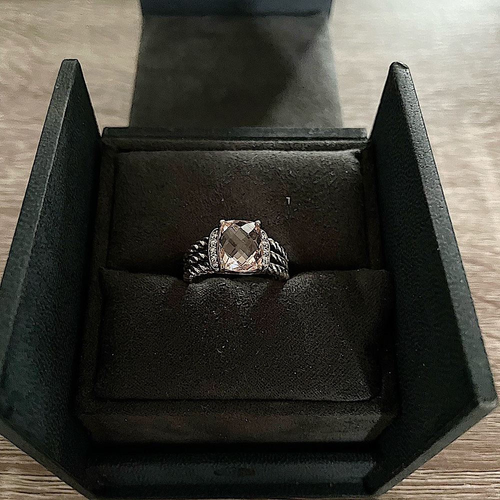 David Yurman Petite Wheaton Ring with Morganite and Pavé Diamonds